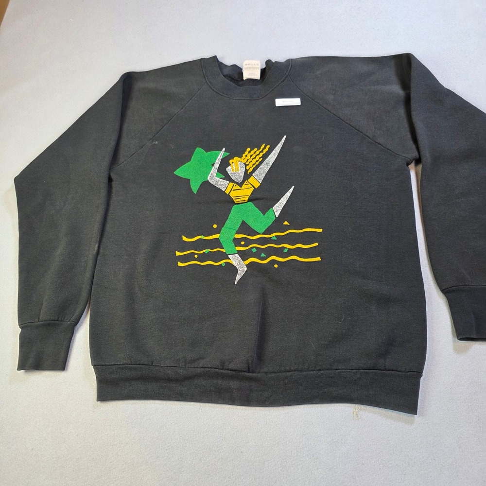 Vintage 80s Fruit of the Loom Abstract Graphic Sweatshirt Black Raglan Large